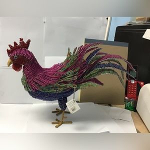 NWT 17” rooster figurine glass beads green blue pink